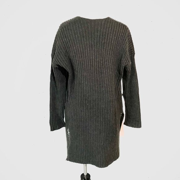 Sadie & Sage, EUC, Distressed Sweater, Open Front,  Charcoal Gray Cardigan, Med - Picture 9 of 14